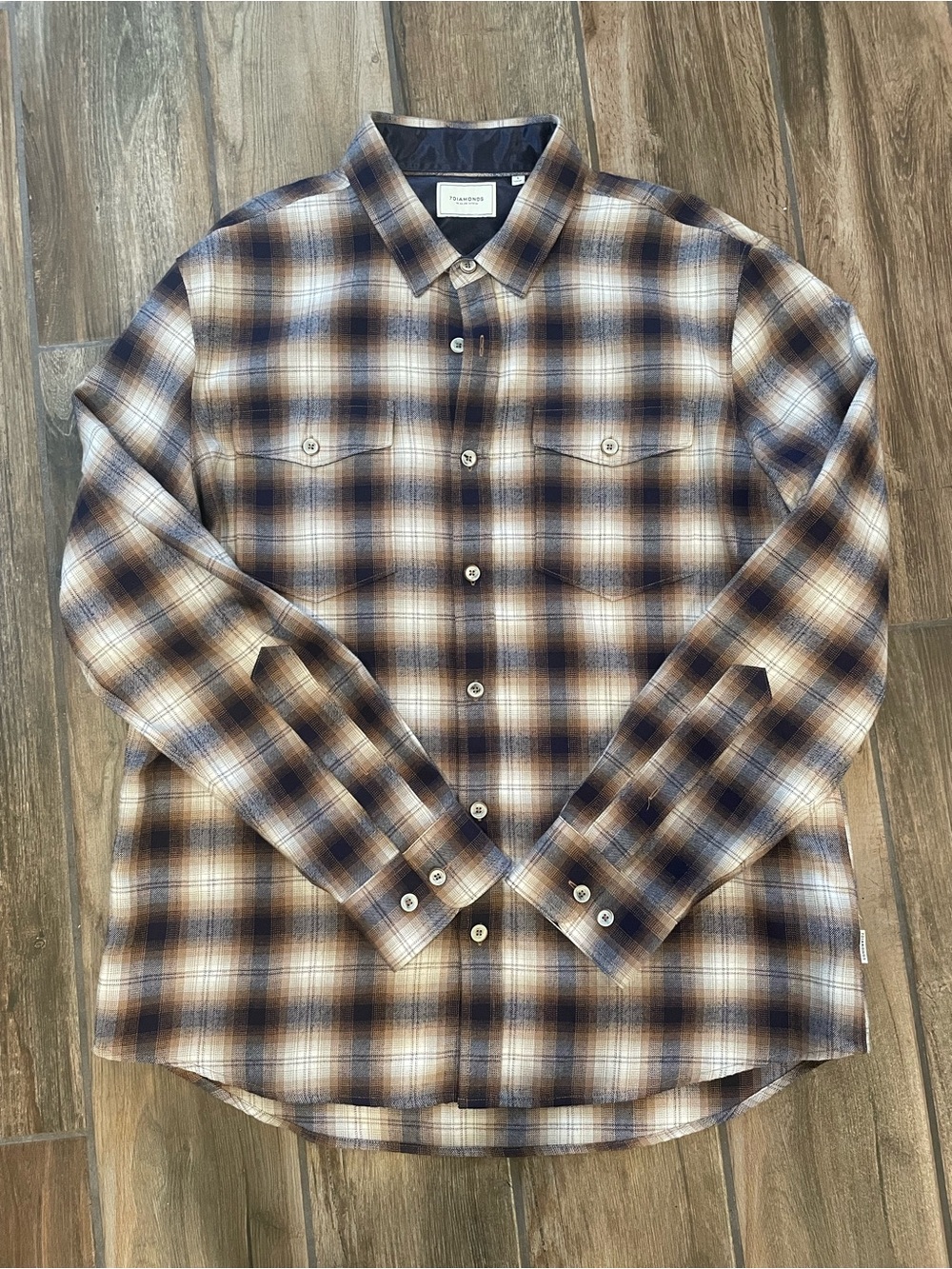 7 Diamonds Brown & Blue Plaid Button-Down Shirt